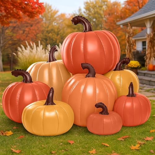 Fall Stacked Pumpkin Inflatable with LED Lights - 6 ft Tall Outdoor Halloween Decor - Harvest Stack Variation