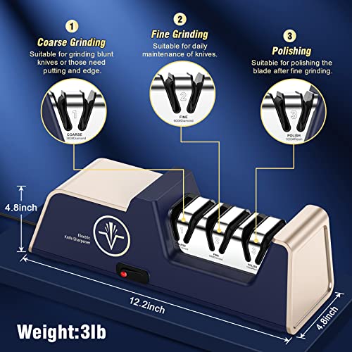 Gold 3-Stage Electric Knife Sharpener with Diamond Abrasives