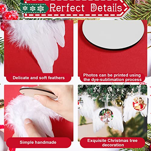 Amyhill 48 Pcs Christmas Angel Wings Sublimation Ornaments (Round Style) – 24 Wings + 24 Blanks
