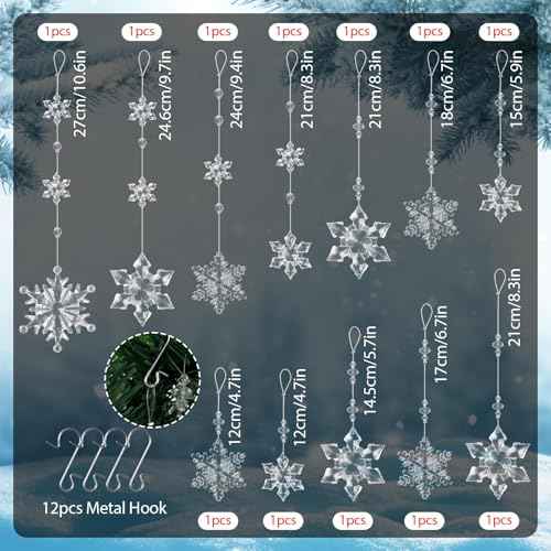OuMuaMua 12pcs Crystal Christmas Ornaments for Christmas Tree Decorations - Clear Hanging Acrylic Snowflake Ornaments for Christmas Tree Winter Wonderland Party Decorations
