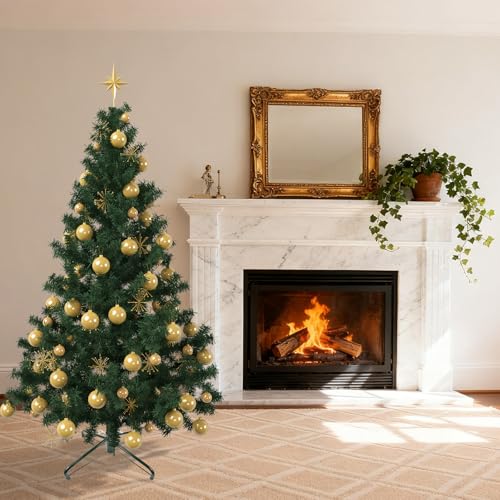 Heavy Duty Folding Christmas Tree Stand for 3-6ft Artificial Trees - Iron Base with 3 Screws, Fits 0.5-1.25 inch Poles, Green