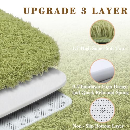 8x10 Green Shaggy Plush Area Rug - Large Furry Carpet for Living Room