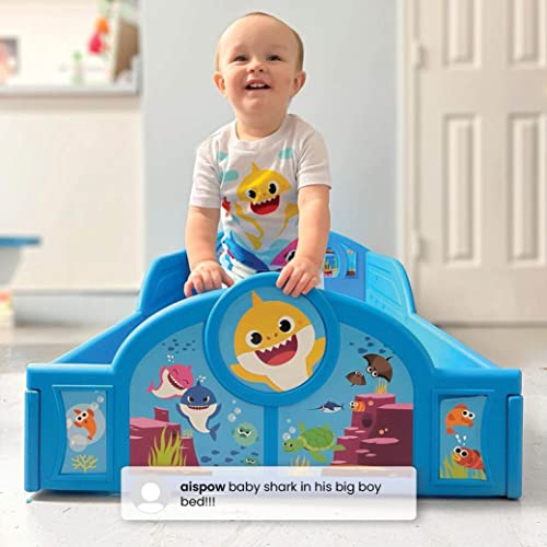 Toddler Bed with Guardrails - Plastic Baby Sleep & Play Bed with Decals