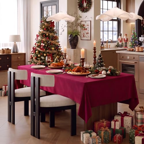 ZIWUROAD Red Waterproof Velvet Rectangle Christmas Tablecloth 70x140"