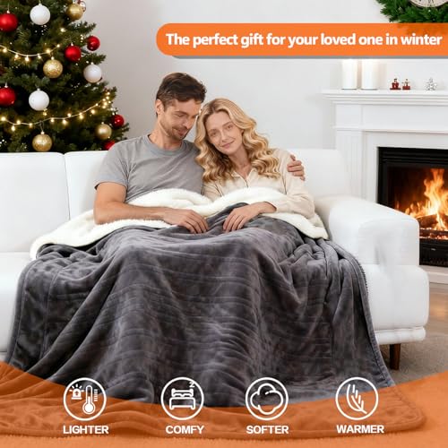 Charcoal Queen Size Electric Heated Blanket 84x90 Inches with 10 Heat Levels
