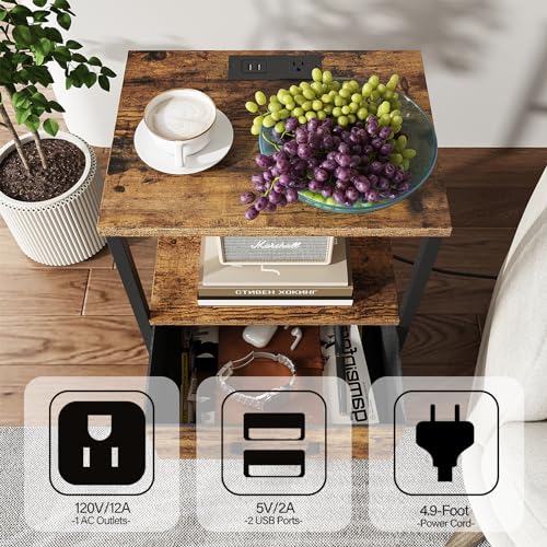Set of 2 Nightstands with Charging Station Brown - End Tables with USB & AC Outlets