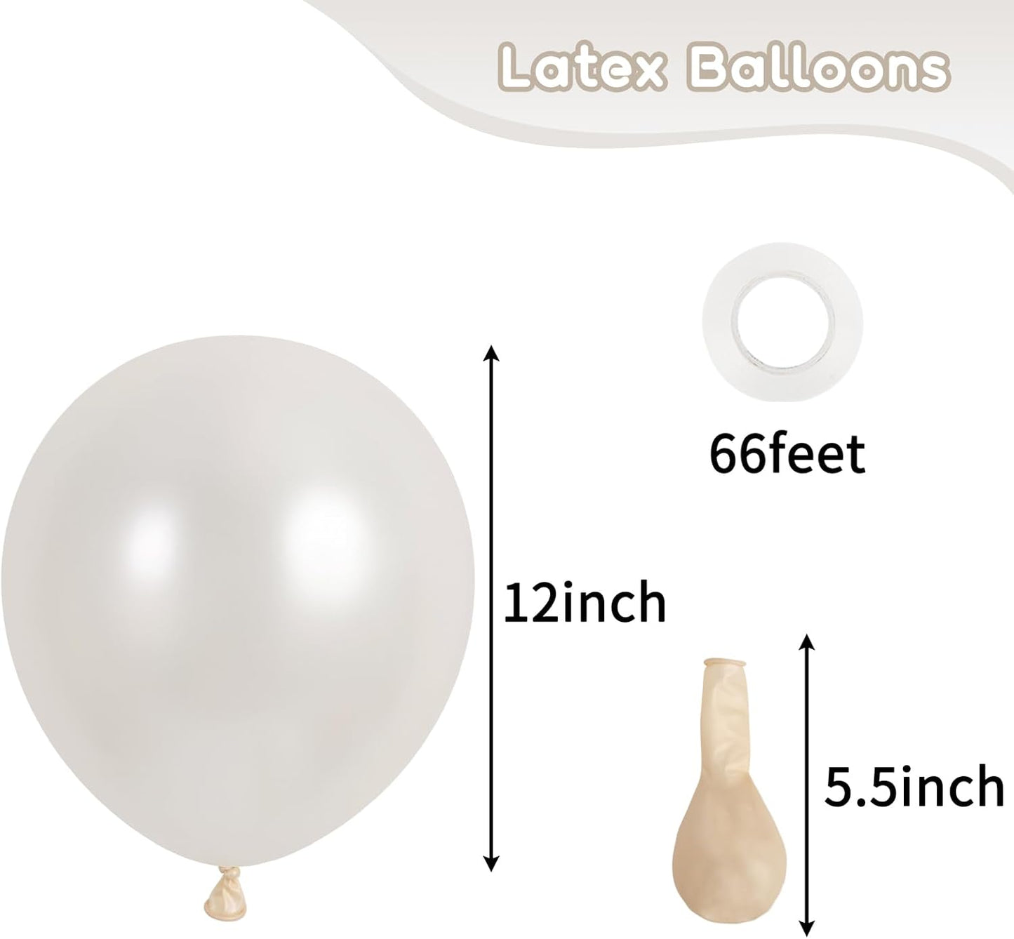 RUBFAC Pearl White Balloons - 120pcs 12-Inch White Latex Balloons for Parties & Weddings