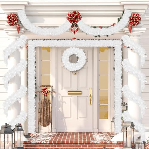 Kreyfer 4-Pack Snowflake Tinsel Garlands 26.4ft, Metallic Holiday Decorations
