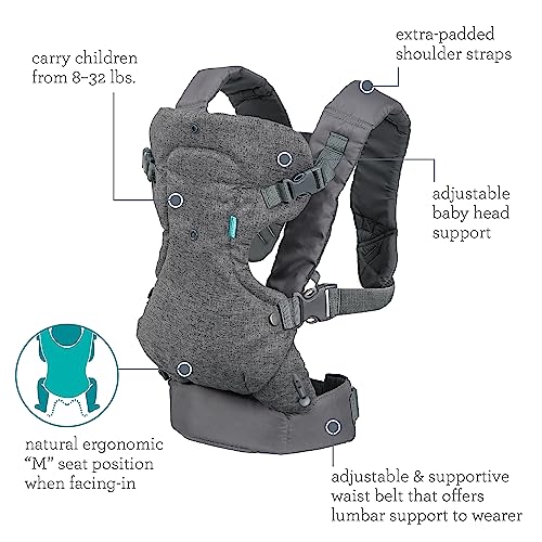 Infantino Flip 4-in-1 Baby Carrier Gray - Convertible Ergonomic Design for Newborn to Toddler