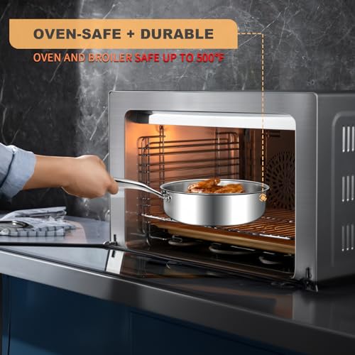 EWFEN Tri-Ply Stainless Steel Frying Pans Set, 8”/10”/12” Cooking pans, PFOA&PTFE Free Skillet, Induction Cooking Pan, Dishwasher and Oven Safe, Fast & Even Heat, Heavy Duty and Detachable Handle