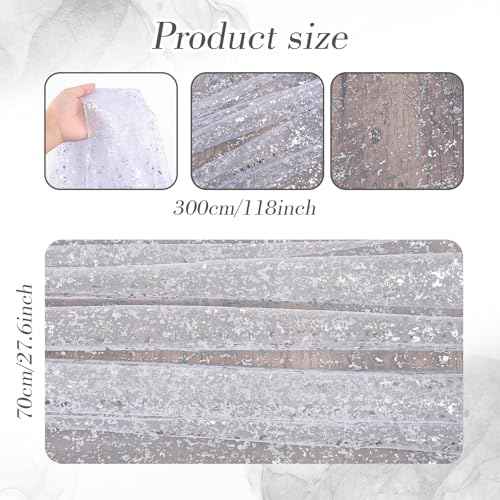 TIESOME 10 Ft Silver Table Runner, Sheer Chiffon Tulle Cheesecloth Silver Sequin Glitter Metallic Foil Party Table Decorations Centerpiece for Wedding Birthday Christmas Bridal