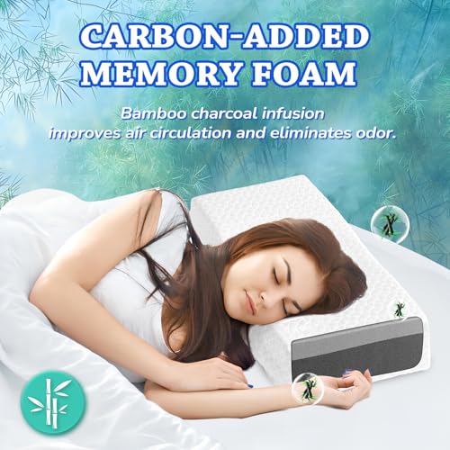 Cooling Memory Foam Pillow for Side Sleepers - White Ice, 24x12x5, Support Neck & Head - Reversible Comfort
