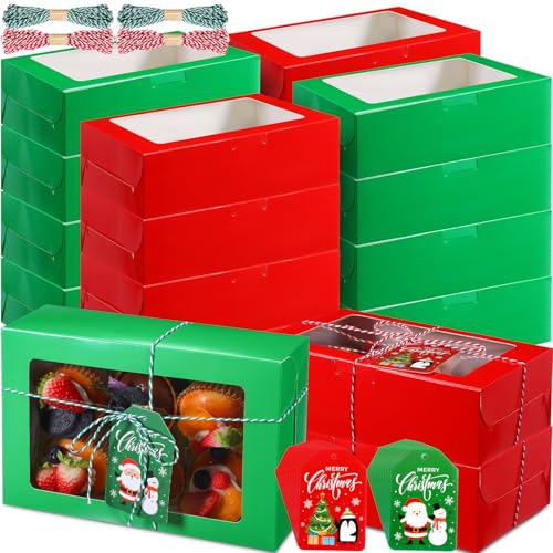 Maxcheck 50 Pack Large Christmas Cookie Gift Boxes with Window, 9x6x3 Inch