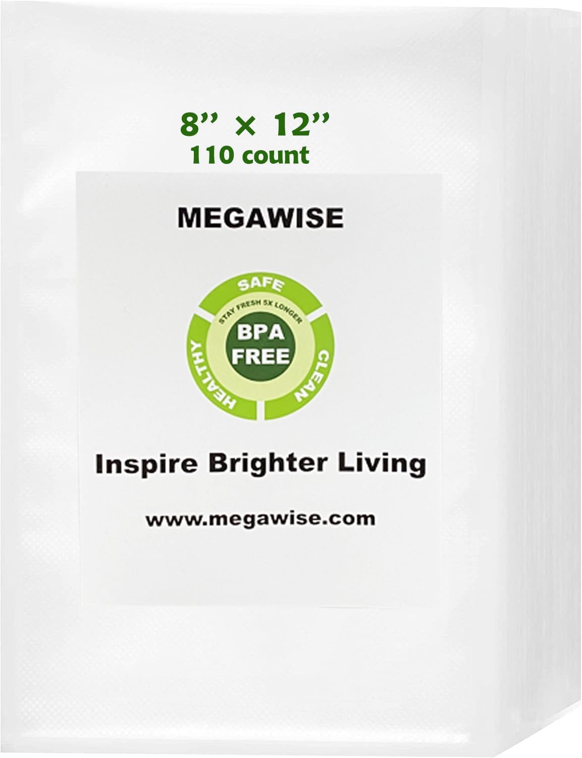 MEGAWISE Vacuum Sealer Bags - 110 BPA-Free Food Preservation Bags (8"x12") for Freshness & Sous Vide