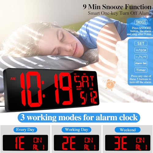 17.2"Large Digital Wall Clock Large Display with Remote Control