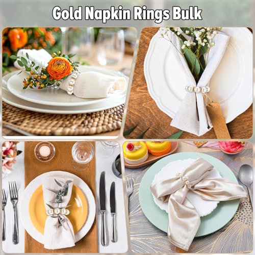 Abeillo 100PCS Gold Pearl Napkin Rings Imitation Beaded Wedding Dinner Party Decor