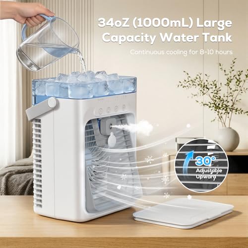 Tiptop Home Portable Evaporative Air Cooler Gray - 3-Speed Mini AC Fan for Camping, Desk, Bedroom, Office