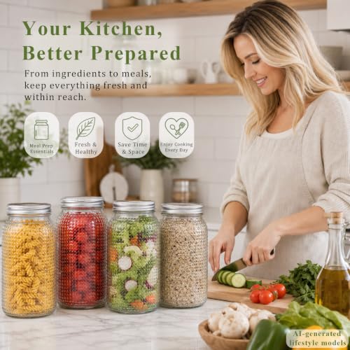 Clear Mason Jars 64oz - 3 Pack Wide Mouth Food Storage Containers with Airtight Lids - Half Gallon BPA-Free Glass Jars for Canning and Pickling