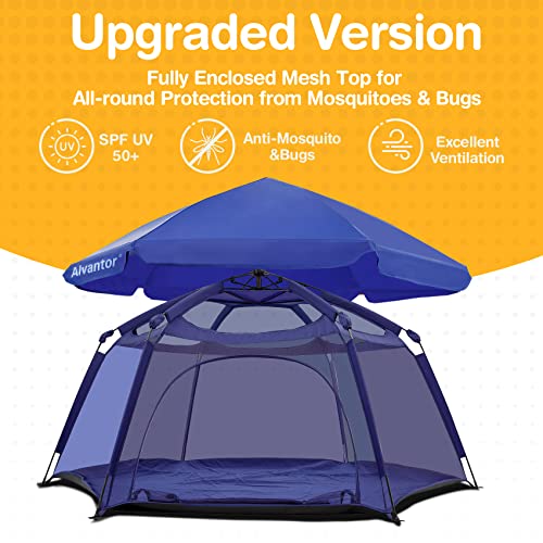 Alvantor Pop Up Baby Playpen with Mesh Top & Enclosed Cover, Navy, 84x84x44 Inches