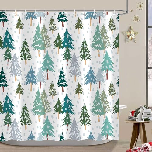 PAOPOED Christmas Pine Tree Shower Curtain 72x72 Inches Holiday Bathroom Decor