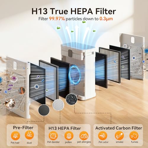 Pet Air Purifier with Dual Air Intakes, HEPA Filter for Large Rooms