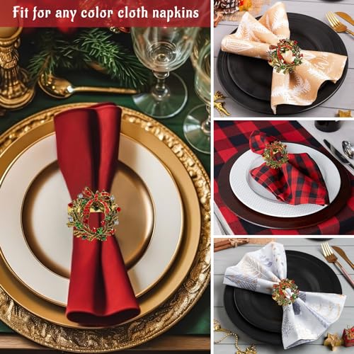 Legigo 6 Pack Christmas Wreath Napkin Rings Set - Elegant Metal Holiday Table Decor