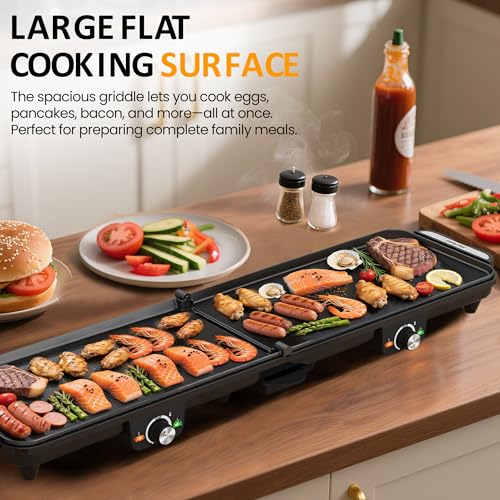 35-Inch Electric Griddle 1600W with Foldable Dual Zone Nonstick Surface