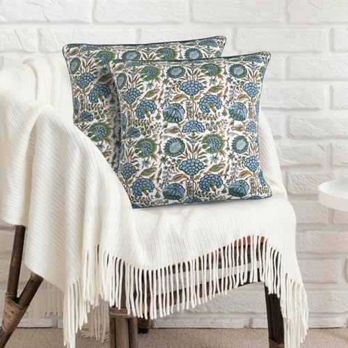 Asparagus Green Cotton Pillow Cover 18x18 Inch Set of 2 - Modern Farmhouse & Boho Style