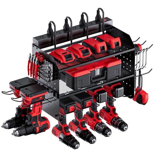 3-Layer Power Tool Wall Mount Organizer with Charging Station - Black
