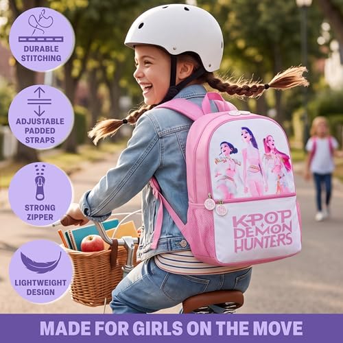 Pink/White KPop Demon Hunters Backpack for Girls - 18in Official Bookbag & Adjustable Padded Straps