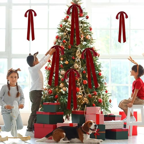 6 PCS Large Velvet Bows for Christmas Tree 23.6x8.7 Inch Rustic