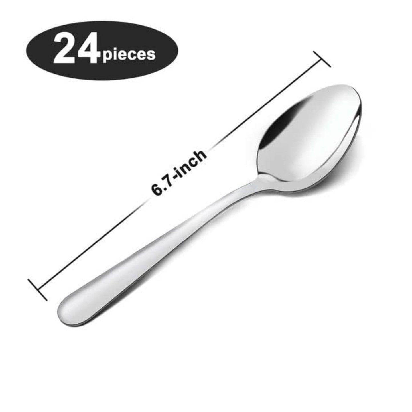 Unokit 24-Piece Tea Spoons Set Silverware - 6.7 inch Stainless Steel Spoon, Dessert, Table, Silverware Spoons Only for Home, Kitchen or Restaurant - Mirror Polished, Dishwasher Safe