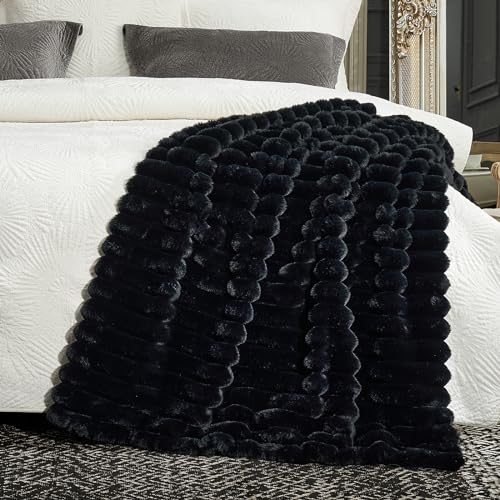 Black Faux Fur Throw Blanket 50x60 Inches Cozy Plush Sofa & Bed Accessory