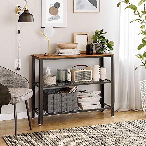 VASAGLE 40 Inch Rustic Brown & Black Industrial Console Table - 3 Tier Narrow Entryway