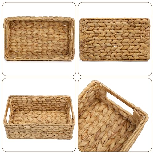 Water Hyacinth Wicker Storage Baskets - Small 4 Pack, 10" Long, Decorative for Shelves & Countertops
