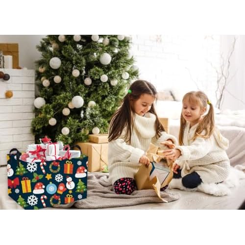 Essme Rectangular Christmas Basket,Cute Baskets Empty with Handles, Snowmen Basket Gifts for Kids Room Decor,Boys and Girls,Candy Bins.(Christmas).