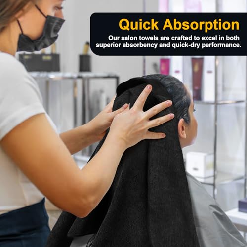 UNIMADE Black Microfiber Salon Towels 48 Pack, 16x29 Inches, Fast Drying & Soft Hair Towels for Salon, Spa, Gym & Home Use