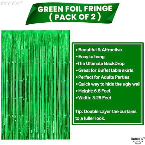 KatchOn, Green Streamers - Pack of 2 | Fringe Backdrop Curtain for Dinosaur Birthday | Halloween Decorations | Party Supplies for Green Birthday Decorations | Football, Jungle Party