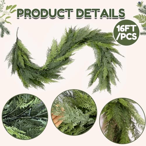 16FT Prelit Realistic Faux Cedar Garland with 8 Lighting Modes for Christmas Decor - KIWDY