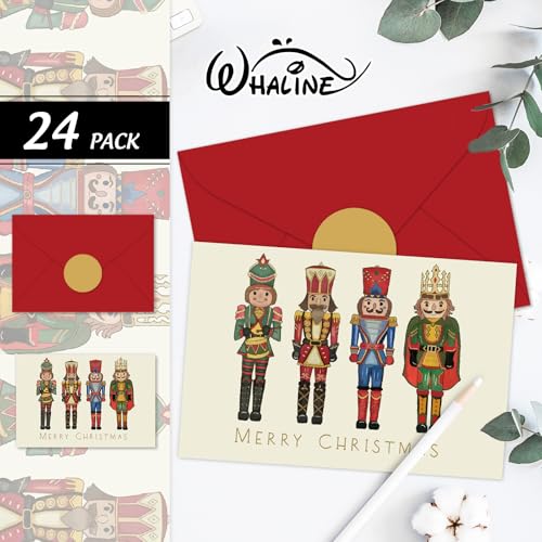 Whaline 24-Pack Christmas Greeting Cards with Envelopes & Stickers, Nutcracker Themed Note Cards 4 x 6