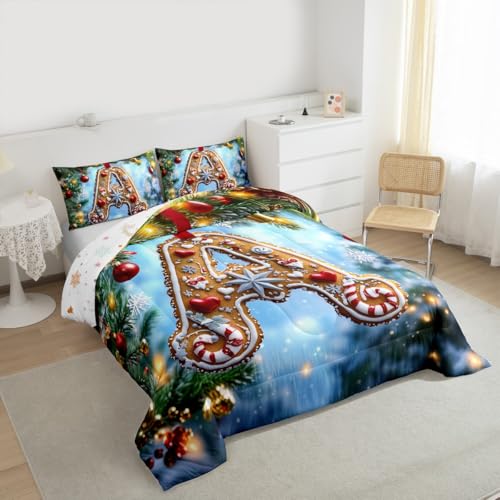 Feelyou Christmas Comforter Set Twin Size 2pc Gingerbread Bedding