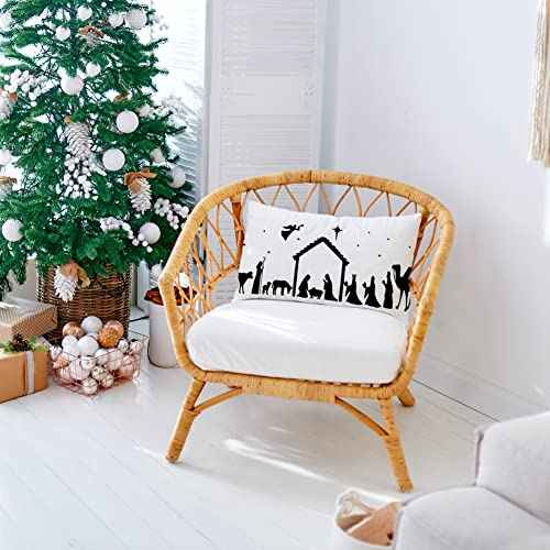 Ogiselestyle Christmas Oh Holy Night Lumbar Throw Pillow Covers, 12 x 20 Inch Winter Holiday Nativity Xmas Scene Story Cushion Case Decoration for Sofa Couch