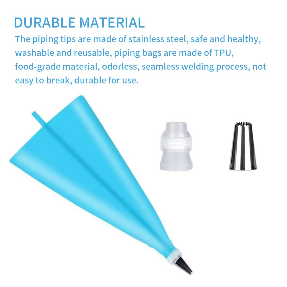 27-Piece Cake Decorating Kit with 24 Stainless Steel Nozzles, Reusable Silicone Bag, Coupler & Tie - Icing Bags and Tips Set for Cupcakes, Cookies & Baking