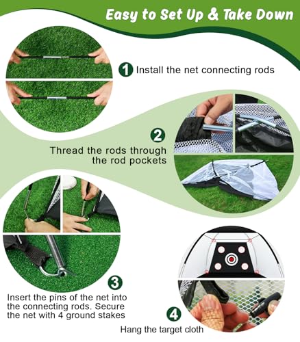 MUVPOH 10x7ft Golf Practice Net with Dual-Turf Mat & Multiple Targets - Indoor & Outdoor Golf Aid