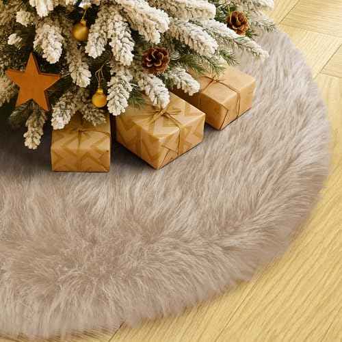 24 Inch Plush Christmas Tree Skirt Brown, Fluffy Faux Fur Tree Skirt for Christmas Holiday Party Decorations
