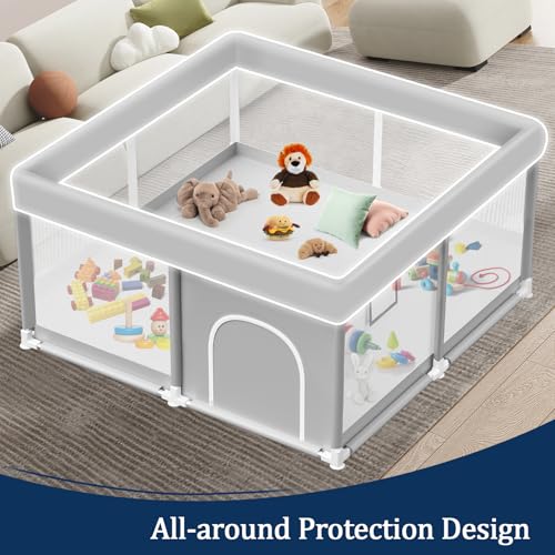Baby Playpen 50x50 Inch - Grey Toddler Fence Activity Center, No Mat Included