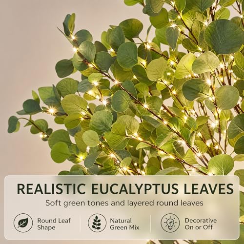 6FT Lighted Eucalyptus Tree with 400 Warm White LED Beads – Green-Eucalyptus
