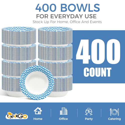 Ginkgo 20oz Disposable Paper Bowls 400 Count – Heavy Duty, Leakproof