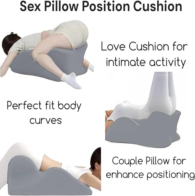 Grey Ergonomic Memory Foam Couples Sex Pillow 27° Wedge for Intimate Support