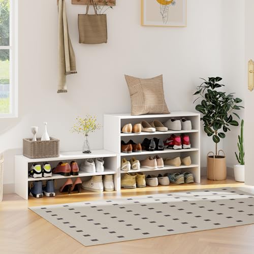 White COSTWAY 6-Tier Shoe Rack Organizer - Extra Wide Shoe Shelf, Stackable Design